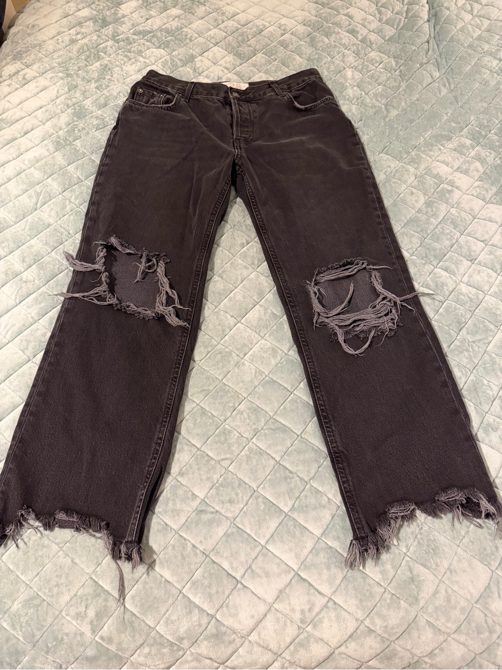 Free People Black Distressed Jeans Frayed - size 28